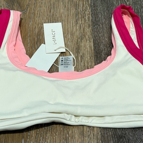 L*Space Ribbed Lala Bikini Top Size Large in Crystal Pink-Bougainvillea - Picture 3 of 4